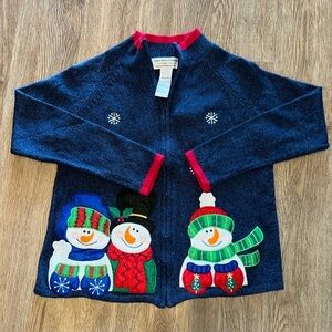 Vintage Tiara International Blue Christmas Collection Snowman Sweater Small